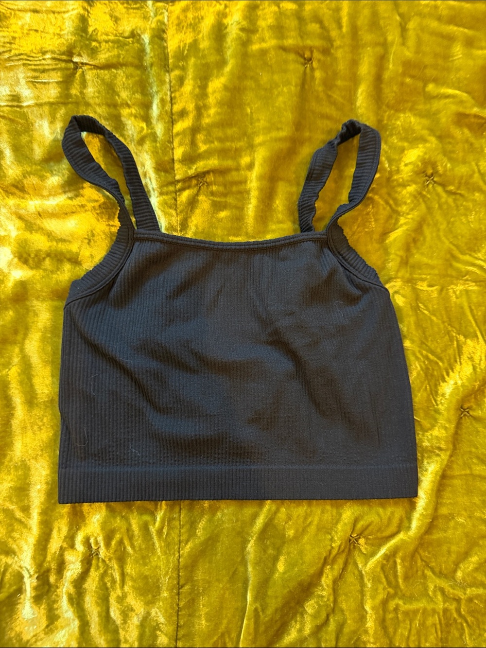 Black Ribbed Square-Neck Crop Tank Top